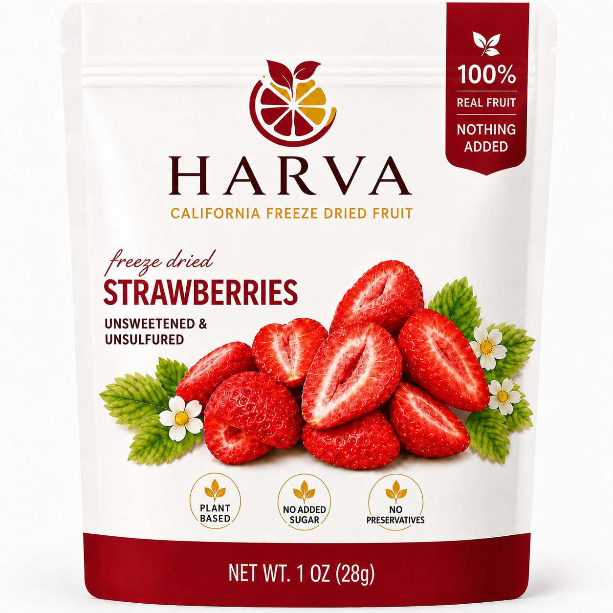 Harva freeze dried strawberries product bag