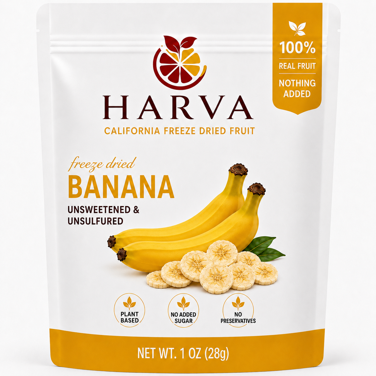 Harva freeze dried banana product bag